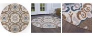 Global Rug Designs Haven Hav11 Taupe and Blue 7'10" x 7'10" Round Rug